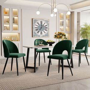Sweiko Eettafel set, 117 x 68cm eettafel, 4 stoelen, rechthoekige eettafel, zwarte poten, groene fluwelen stoelen, verstelbare poten, moderne keuken eettafel set