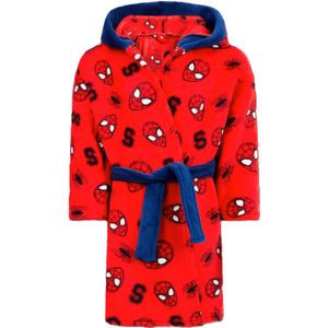 Spiderman badjas - fleece - capuchon - kamerjas - ochtendjas - duster - rood - maat 98-104