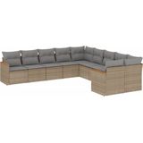 vidaXL - 10-delige - Loungeset - met - kussens - poly - rattan - beige