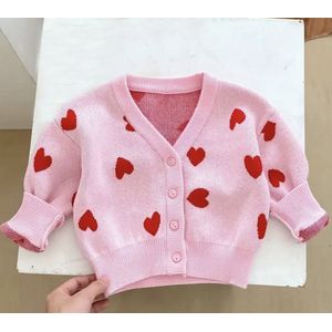 Luxe Hearts Jasje / Vest - Maat: 86/92 - Kleur: Roze / Rood / Wit - Crème / Offwhite / Gebroken Wit / Baby Roze - Baby & Kids - Hoge Kwaliteit - Vest / Gebreid Vestje / Jasje - Met Knoopjes - Schattig - Newborn - Kraamcadeau / Babyshower