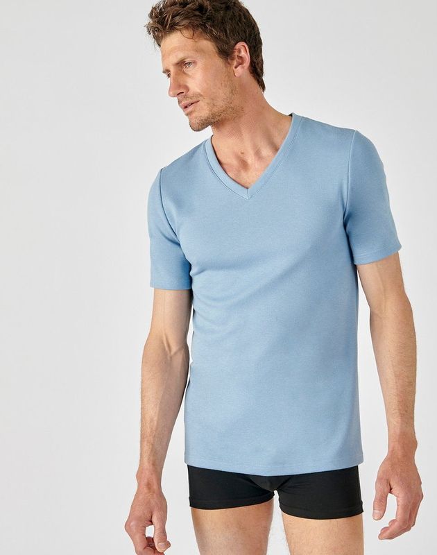 Damart - Dubbelzijdig T-shirt met V-hals Thermolactyl - Heren - Blauw - (94-101)