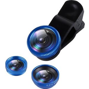 DrPhone PiX - 180° Lens Universele Premium 3 in 1 Fish Eye Lens - Macro Lens / Wide Lens / Fish Eye lens Kit - Blauw