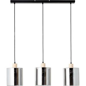 Brilliant Weald hanglamp 3-vlammig zwart/smoke/hout metaal/glas/hout 3x A60, E27, 40 W, geschikt voor normale lamp (niet inbegrepen)