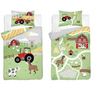 Boerderij Beddengoed - Groen - 90x120 cm - Dekbedovertrek met Kussensloop