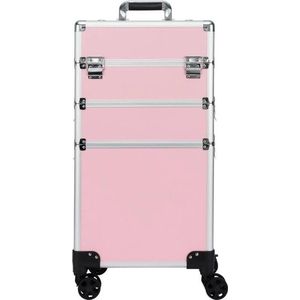 Make up Koffer | Beautycase / Beautykoffer / Trolley van aluminium - Baby roze Kleur - Bekleed zwart fluweel - 8 wielen - Kapper - Tattoo - Nagel - Visagie - Make-up - Cosmetica - Schmink - Beauty case / Beauty koffer