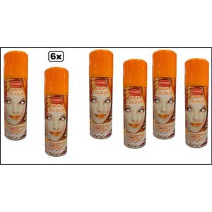 6x Haarspray oranje 125 ml - merk Goodmark - Festival thema feest party verjaardag carnaval Holland Nederland