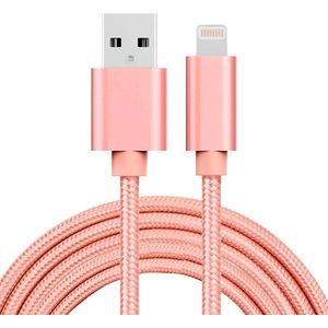 2m 3A geweven stijl metalen kop 8 pins USB data / oplader kabel, voor iPhone XR / iPhone XS MAX / iPhone X & XS / iPhone 8 & 8 Plus / iPhone 7 & 7 Plus / iPhone 6 & 6s & 6 Plus & 6s Plus / iPad (rose goud)