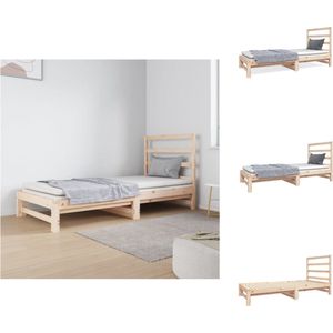 vidaXL Slaapbank Massief Grenenhout - Uitschuifbaar - Comfortabele Ondersteuning - 195.5 x 182 x 30 cm - Bed