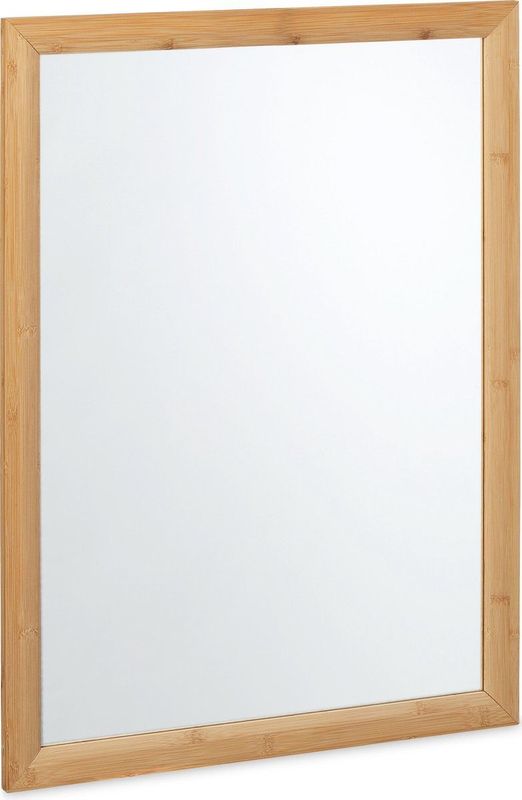 Relaxdays wandspiegel bamboe - met lijst - 80x60 cm - wc spiegel - badkamerspiegel - groot