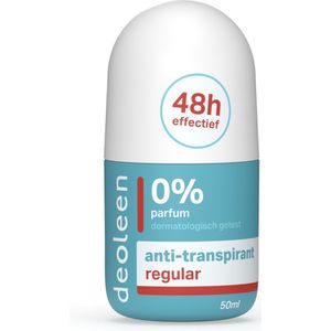 Deoleen Anti-transpirant - Roller Regular - Voorkomt overmatige transpiratie en transpiratiegeur - 48 uur effectief - 0% parfum - Dermatologisch getest - Deodorant - 50 ml