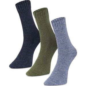 Alpaca-wollen sokken (Maat 41-47) - 3 Paar - Dik - Blauw/Groen/Lichtblauw - Winter sokken - Warme sokken - Dikke sokken - American Alpaca - Mannen