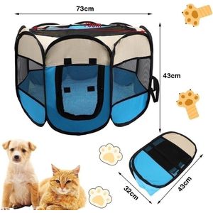 Puppyren dierenren, opvouwbaar, voor honden, puppyuitloop, Oxford-weefsel, hondenhok, waterdichte box voor honden, konijnen, cavia's, katten, voor binnen of buiten, 73 x 73 x 43 cm, blauw [Energieklasse A]