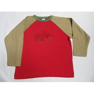 petit bateau , jongens ,t-shirt lange mouw , rood / beige , cirque , 6 jaar 114