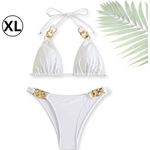 Livano Bikini Dames - Meisjes Bikini - Badpak - Push Up - Vrouwen Badkleding - Zwemmen - Sexy Set - Top & Broekje - Wit - Maat XL