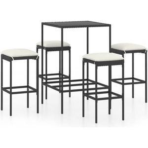 vidaXL - 5-delige - Tuinbarset - met - kussens - poly - rattan - zwart