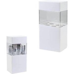 Make-Up Kwast Houder Met Deksel en Silicone Mezzanine (Wit)