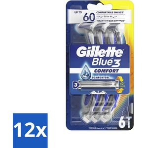 Gillette - Blue 3 Comfort - Wegwerpmesjes - Precisie en comfort - 6 Scheermesjes - Voordeelverpakking - 12 stuks