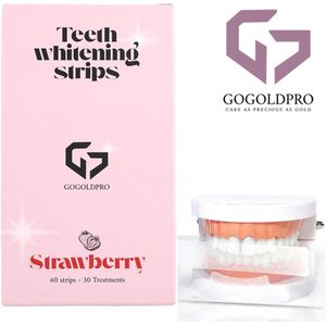 GoGoldPro PAP+ Tanden bleek Strips - 60 Strips voor Stralend Witte Tanden - Wittere Tanden Zonder Peroxide - 100% Veilig en Natuurlijk! - Teeth Whitening Strips - 7 Verschillende Smaken - Aardbei