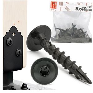 LUN FIX - Plaatschroef 8x40 - voor het bevestigen van palen - ZWART - 50 stuks