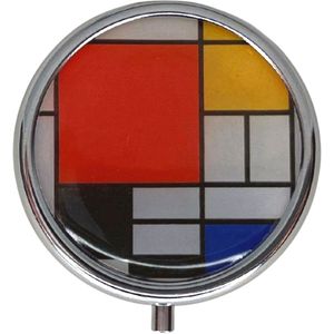 3BMT® Pillendoos 3 Vakken - Pillendoosje Metaal - Medicatie & Pillen Bewaarbox - Medicijndoos ook geschikt voor Slaappillen - Mondriaan