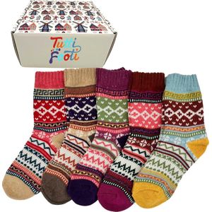 Tutti Footi - Warme Winter Sokken dames - Set 5 paar maat 35-39 - Noors Design met vrolijke kleuren