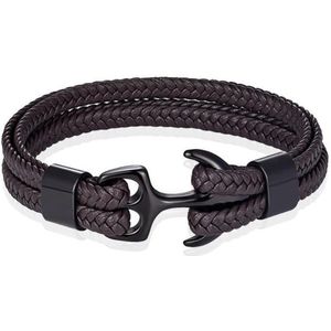 Tom Jaxon Heren armband Anker gevlochten Leer Zwart Bruin - 20cm