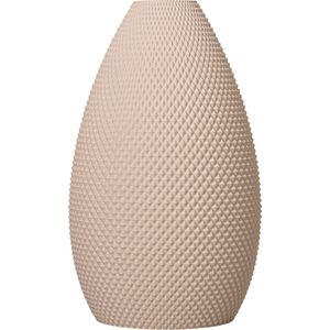 Slimprint Vaas TOPAZ, Beige, L18,4 x B17,3 x H30 cm, Halfronde Druppelvaas met Geometrisch Reliëf voor Droogbloemen, Gerecycled Biokunststof