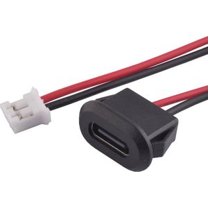 USB Type-C Connector + Aansluitkabel - Inbouw -USB Type-C Female - 3A 5V - PH2.0 - Zwart