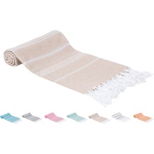 SEPET Hamamdoek Zultanite - Beige - XXL 100x200cm - 300g - %100 Katoen | Pestemal | Stranddoek | Saunadoek | Fouta