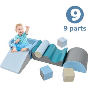 9-delige bouwblokken om mee te spelen en te klimmen - Grote set zachte bouwblokken voor peuters, kleuters en baby's - Trap/glijbaan en ballenbak - zachte bouwblokken - exclusief bal