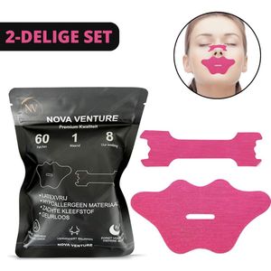 Nova Venture - Anti Snurkstrips Set – 30x Mond Tape & 30x Neustape Bundel voor een Betere Ademhaling - Een Rustige en Diepe Slaap - Roze Mouthtape & Nasaltape Bundel