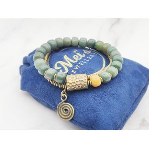 Mei's | Tibetan Copper Bodhi | armband dames / Tibetaanse sieraad / dames sieraad | Hout / Edelsteen / Bodhi / Koper | polsmaat 15,5 cm / groen / koper / oranje