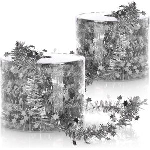 2x draadslinger met sterren - kerstslinger - kerstslinger voor kerstboomversiering - decoratie voor adventskrans - elk 7 m (zilverkleurig - 2 stuks)