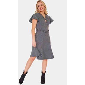 Voodoo Vixen - Houndstooth Flare jurk - M - Zwart/Wit