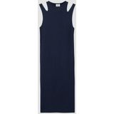 Jurk - Geribde Katoenmix - Mouwloos - Ronde Halslijn - Trendy Uitsnijdingen