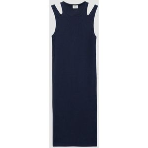 Jurk - Geribde Katoenmix - Mouwloos - Ronde Halslijn - Trendy Uitsnijdingen