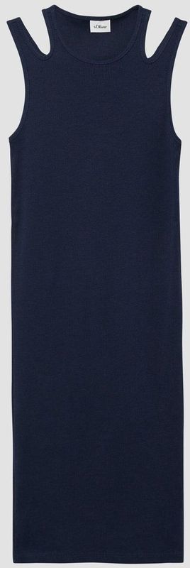 Jurk - Geribde Katoenmix - Mouwloos - Ronde Halslijn - Trendy Uitsnijdingen