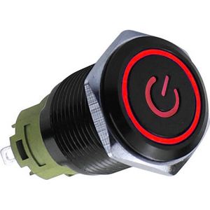 Push schakelaar rode verlichting - 19mm - Power symbool