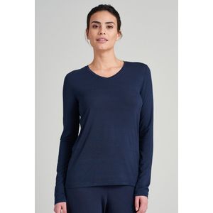 SCHIESSER Mix+Relax T-shirt - dames shirt lange mouwen modal v-hals blauw - Maat: 48