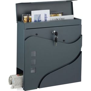 Relaxdays brievenbus met krantenrol - wandbrievenbus - postkast muur - antraciet