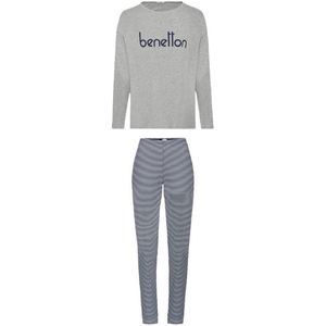 Benetton - WMS PJ Set - Lange Pyjama - Grijs - 100% Katoen