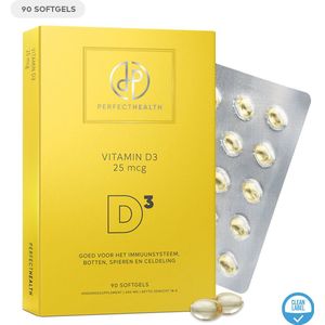 Perfect Health - Vitamine D3 25mcg - Hoge Dosering - 90 Capsules - Immuunsysteem - Vegan
