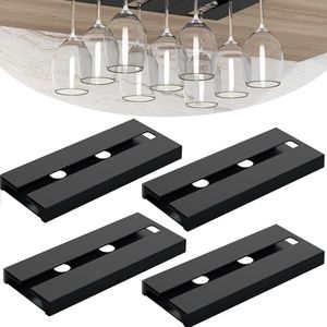 Wijnbekerhouder, omgekeerd, wijnglas, hangend rek, 25 x 11 cm, rode wijnbeker, hangende bekerhouder voor bar thuis (zwart, 4 stuks)
