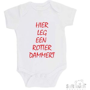 100% katoenen Romper | Hier leg een Rotterdammert | Verjaardagkado | verjaardag kado | grappig | jarig | Rotterdam | Feyenoord | cadeau | Cadeau | Wit/rood | Maat 62/68