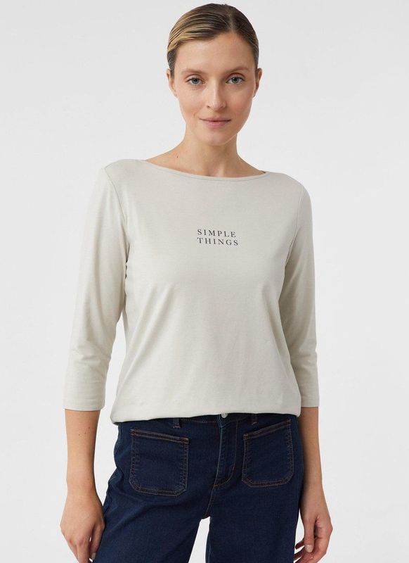 comma - T-Shirt - 3/4 Mouwen - U-hals - Normale Pasvorm