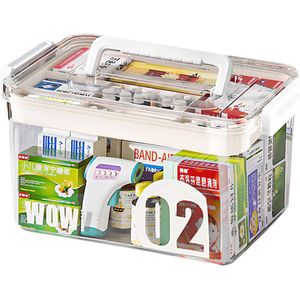 Marjoramy Medicijndoos, dubbellaags, medicijndoos, huisapotheekdoos met handvat en uitneembaar vak, voor medicijnen, cosmetica, gadgets, medicijnkoffer voor thuis