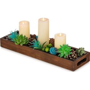 Rectangular Long Narrow Tray: Rustic Wooden Decorative Tray Trays Decor Rectangle with Cut Out Handles Candle Holder Trays for Home Coffee Table Living Room Bathroom, Brown