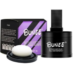 Bunee Haarlijn Concealer Poeder - Directe Dekking, Natuurlijke Finish voor Dunner Wordend Haar en Uitgroeiverf voor Mannen en Vrouwen Kleur Zwart 4g