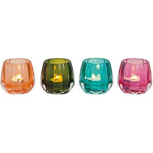 KANDELAAR | KAARSENSTANDAARD | LANTAARN | WINDLICHTEN | KAARSENHOUDERS | WAXINELICHTHOUDER | THEELICHTHOUDER | SET 4ST. | GLAS | ROZE ORANJE BLAUW GROEN | 5x5x8CM.