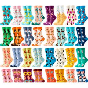 Dames sokken - 5 paar - giftbox - groen - geel - wit - grijs - roze - blauw - mix - met leuke print - maat 36 - 40 - gift - cadeau voor haar - geschenk vrouwen - Kerst cadeau - verjaardagscadeau